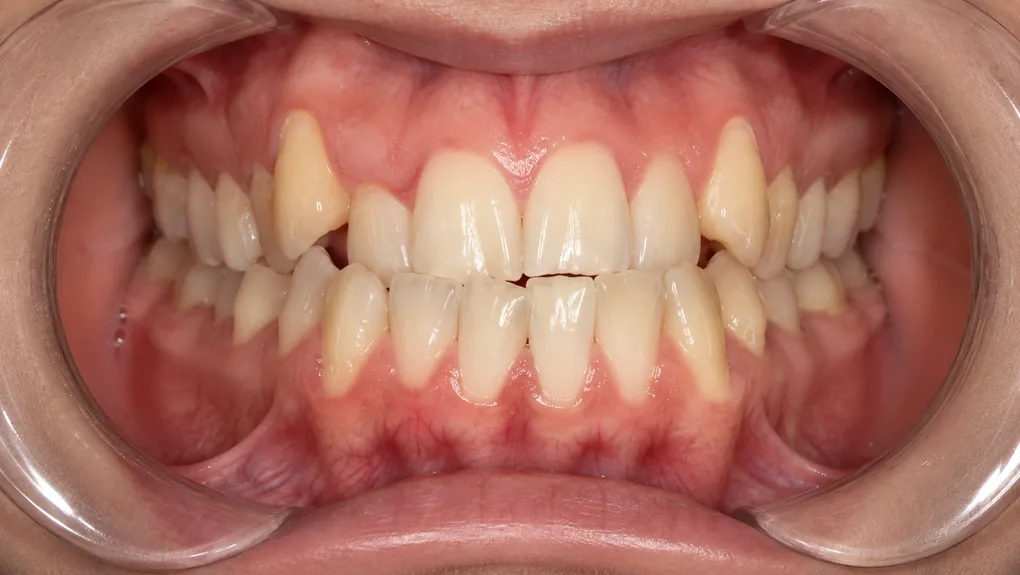 Antes del tratamiento con brackets: apiñamiento con los caninos desplazados
