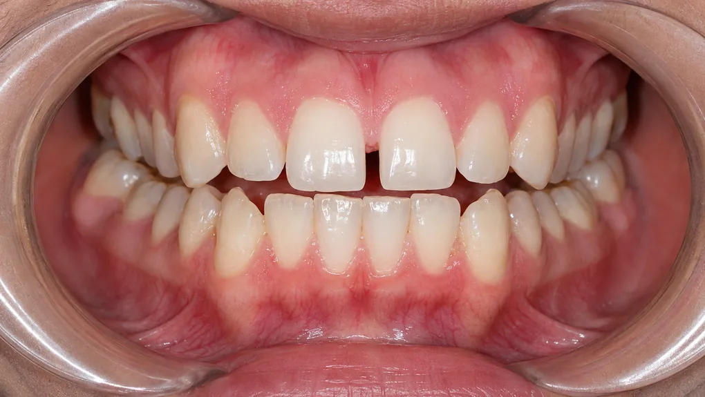 Antes del tratamiento con brackets: espacios entre los dientes superiores